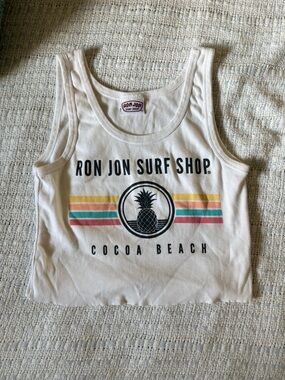 Ron Jon White Tank with Pineapple & Retro Stripes